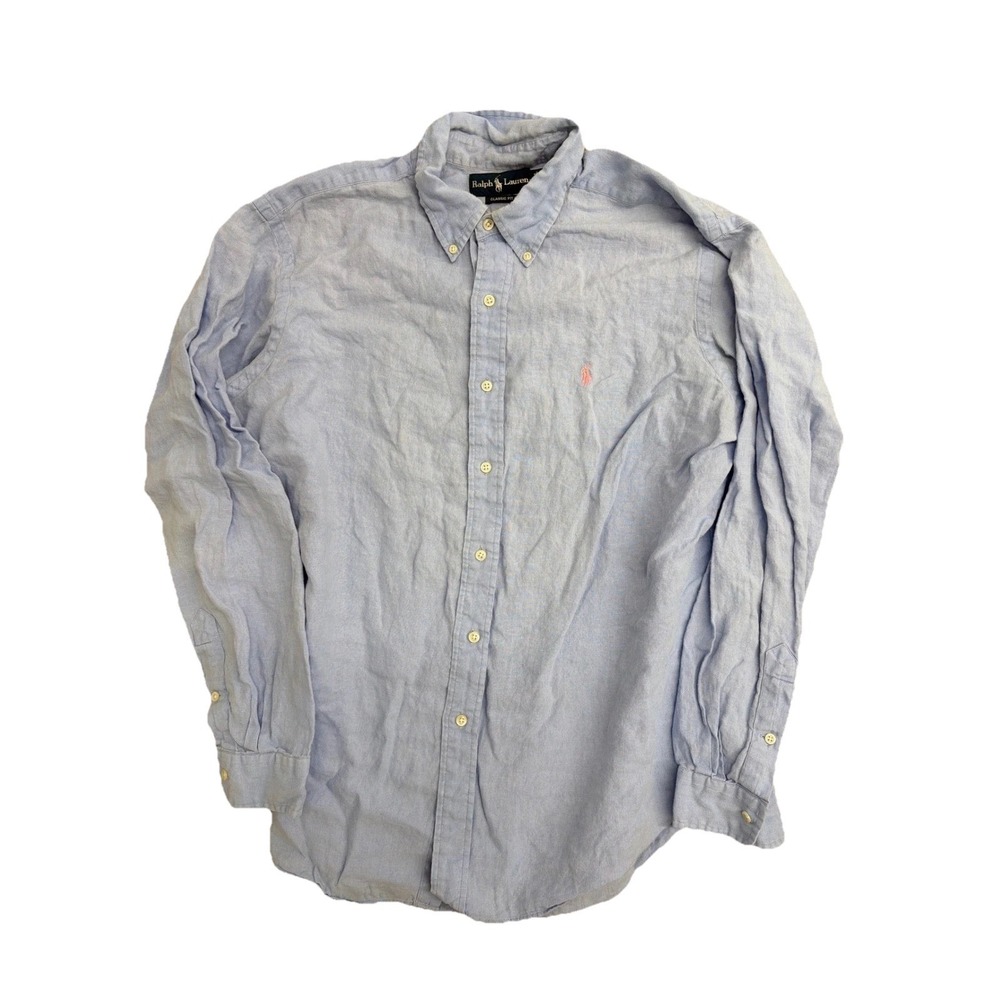 Polo Ralph Lauren Mens XL Classic Fit Light Blue Linen Button Down Shirt